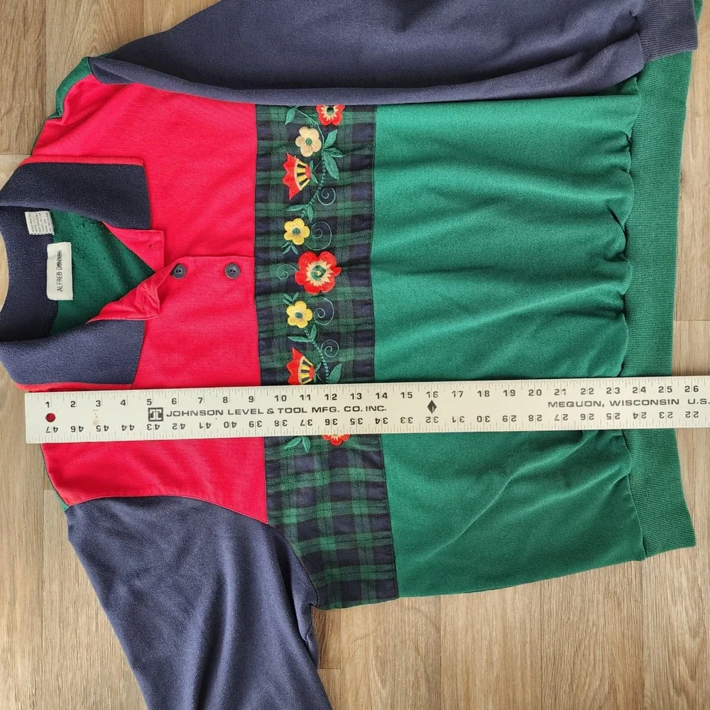 Vintage Alfred Dunner Colorblock Floral Plaid Sweatshirt 3X Red Green Navy